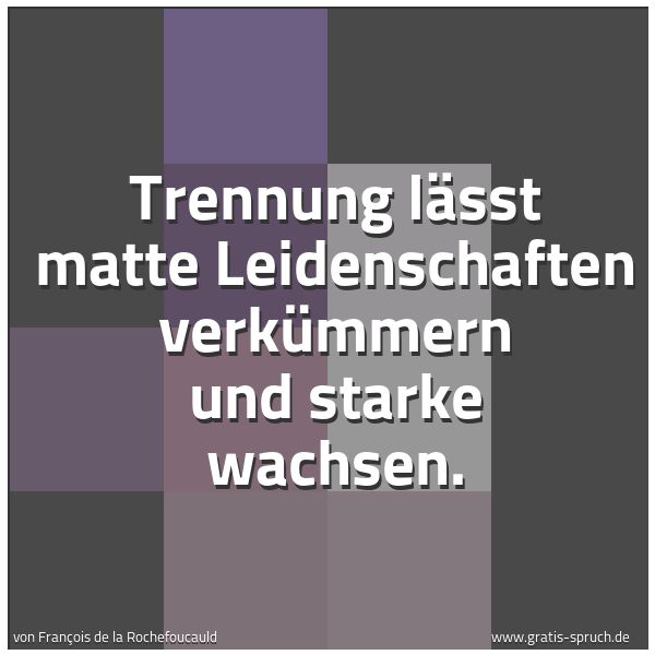 Quadratisches Spruchbild: Trennung lässt matte Leidenschaften verkümmern und starke wachsen.
