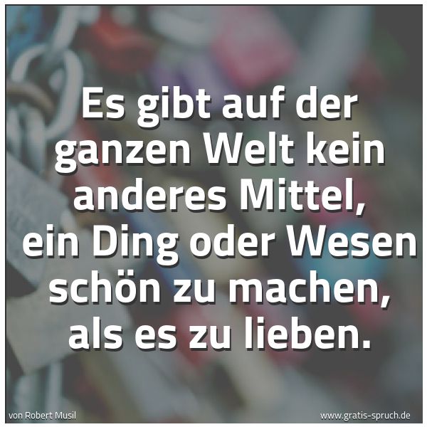 Quadratisches Spruchbild: Es gibt auf der ganzen Welt kein anderes Mittel, ein Ding oder Wesen schön zu machen, als  …