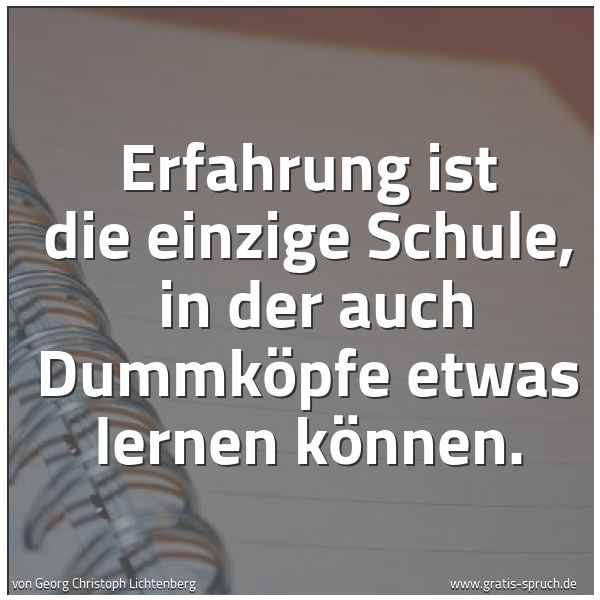 Quadratisches Spruchbild: Erfahrung ist die einzige Schule,  in der auch Dummköpfe etwas lernen können.