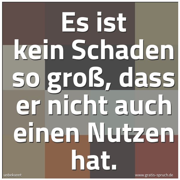 Quadratisches Spruchbild: Es ist kein Schaden so groß, dass er nicht auch einen Nutzen hat.