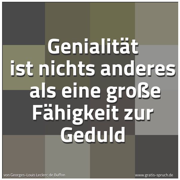 Quadratisches Spruchbild: Genialität ist nichts anderes  als eine große Fähigkeit zur Geduld
