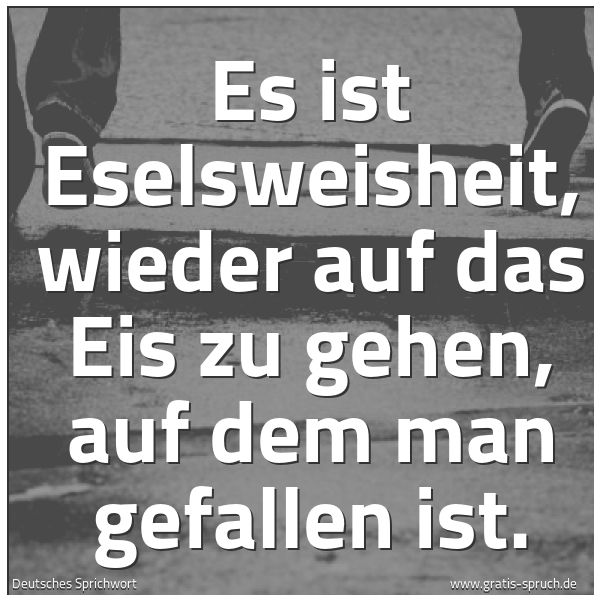 Quadratisches Spruchbild: Es ist Eselsweisheit, wieder auf das Eis zu gehen, auf dem man gefallen ist.