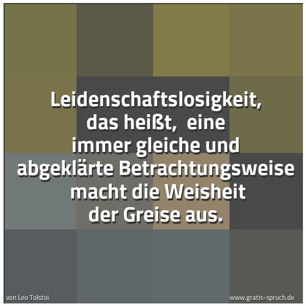 Quadratisches Spruchbild: Leidenschaftslosigkeit, das heißt,  eine immer gleiche und abgeklärte Betrachtungsweise  m …