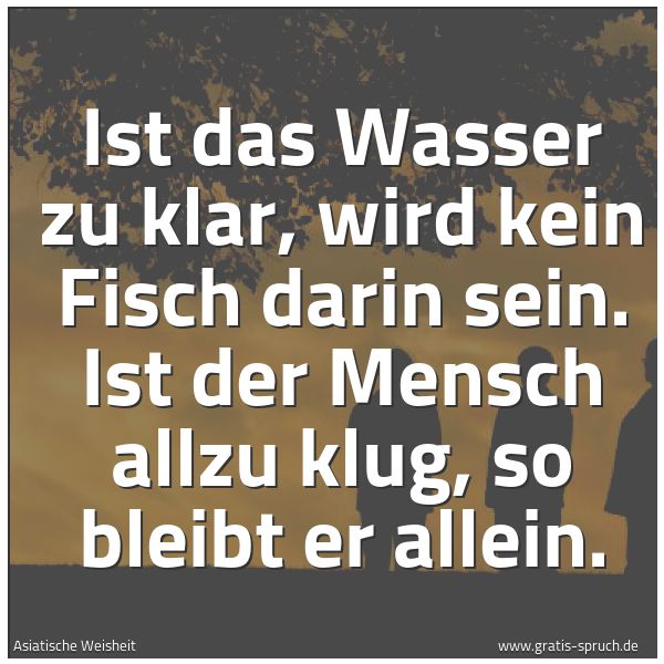 Quadratisches Spruchbild: Ist das Wasser zu klar, wird kein Fisch darin sein. Ist der Mensch allzu klug, so bleibt e …