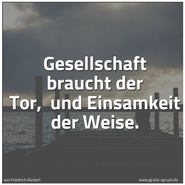 Quadratisches Spruchbild: Gesellschaft braucht der Tor,  und Einsamkeit der Weise.