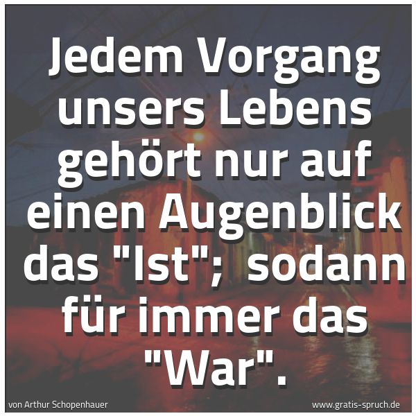 Quadratisches Spruchbild: Jedem Vorgang unsers Lebens gehört nur auf einen Augenblick das "Ist";  sodann für immer d …