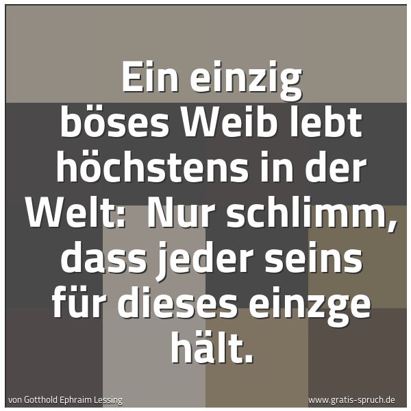 Quadratisches Spruchbild: Ein einzig böses Weib lebt höchstens in der Welt:  Nur schlimm, dass jeder seins für diese …