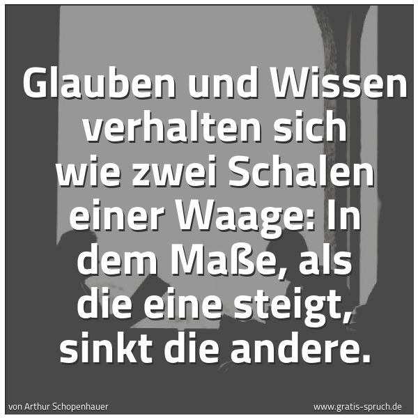 Quadratisches Spruchbild: Glauben und Wissen verhalten sich wie zwei Schalen einer Waage: In dem Maße, als die eine  …