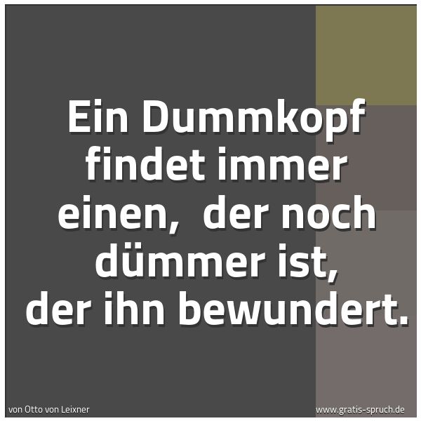 Quadratisches Spruchbild: Ein Dummkopf findet immer einen,  der noch dümmer ist, der ihn bewundert.