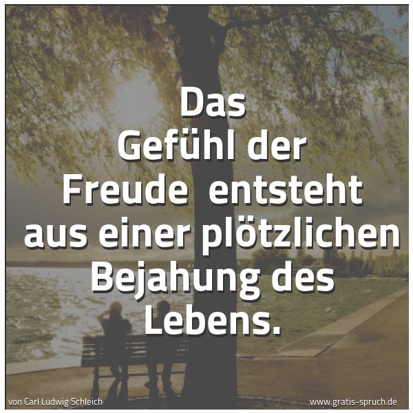 Quadratisches Spruchbild: Das Gefühl der Freude  entsteht aus einer plötzlichen Bejahung des Lebens.