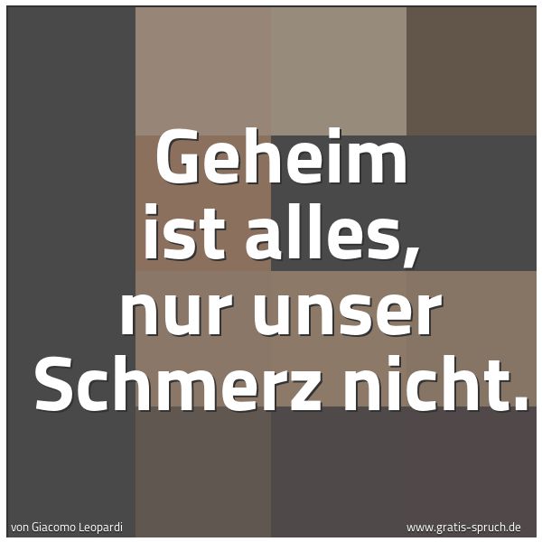 Quadratisches Spruchbild: Geheim ist alles, nur unser Schmerz nicht.