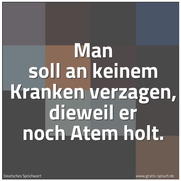 Quadratisches Spruchbild: Man soll an keinem Kranken verzagen, dieweil er noch Atem holt.