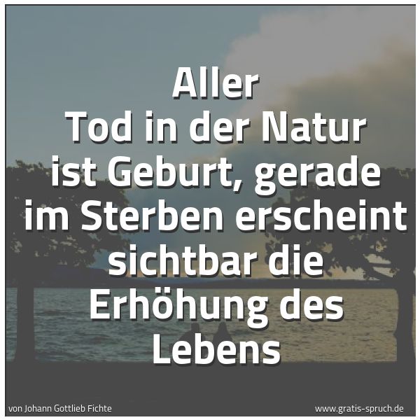 Quadratisches Spruchbild: Aller Tod in der Natur ist Geburt, gerade im Sterben erscheint sichtbar die Erhöhung des L …