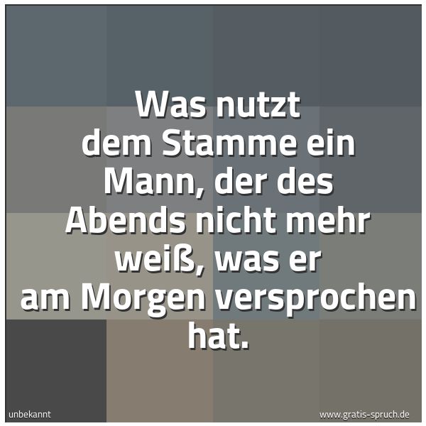 Quadratisches Spruchbild: Was nutzt dem Stamme ein Mann, der des Abends nicht mehr weiß, was er am Morgen versproche …