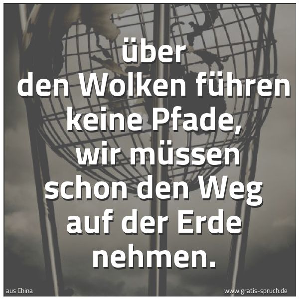 Quadratisches Spruchbild: Über den Wolken führen keine Pfade,  wir müssen schon den Weg auf der Erde nehmen.