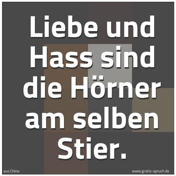 Quadratisches Spruchbild: Liebe und Hass sind die Hörner am selben Stier.