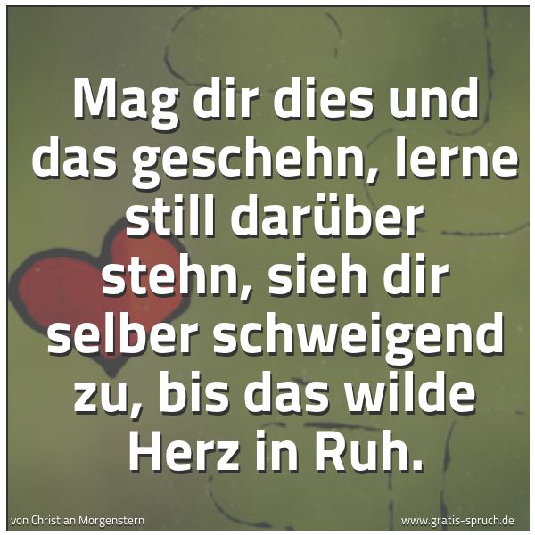 Quadratisches Spruchbild: Mag dir dies und das geschehn, lerne still darüber stehn, sieh dir selber schweigend zu, b …