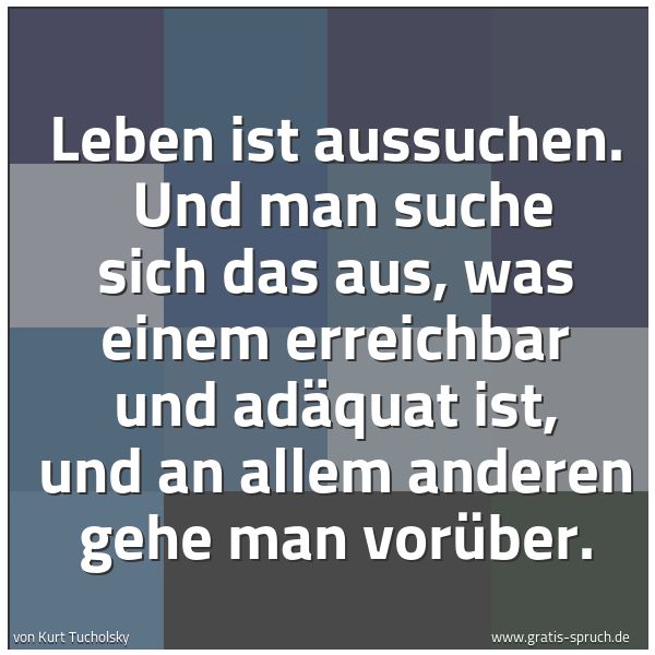 Quadratisches Spruchbild: Leben ist aussuchen.  Und man suche sich das aus, was einem erreichbar und adäquat ist, un …