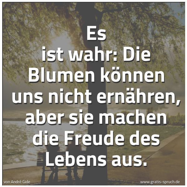 Quadratisches Spruchbild: Es ist wahr: Die Blumen können uns nicht ernähren, aber sie machen die Freude des Lebens a …