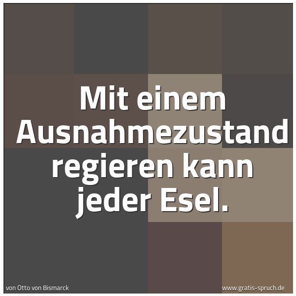 Quadratisches Spruchbild: Mit einem Ausnahmezustand regieren kann jeder Esel.