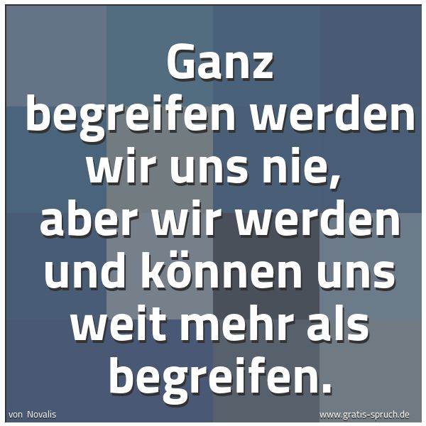 Quadratisches Spruchbild: Ganz begreifen werden wir uns nie,  aber wir werden und können uns weit mehr als begreifen …