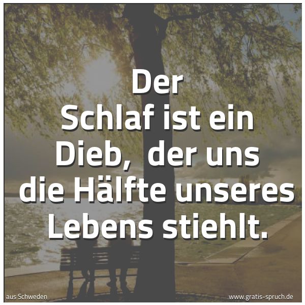Quadratisches Spruchbild: Der Schlaf ist ein Dieb,  der uns die Hälfte unseres Lebens stiehlt.
