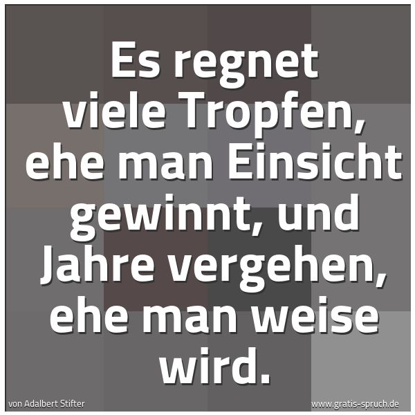 Quadratisches Spruchbild: Es regnet viele Tropfen, ehe man Einsicht gewinnt, und Jahre vergehen, ehe man weise wird.