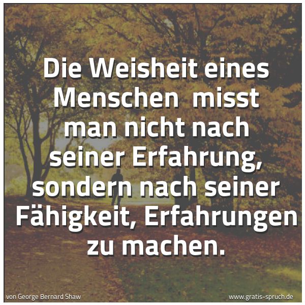 Quadratisches Spruchbild: Die Weisheit eines Menschen  misst man nicht nach seiner Erfahrung, sondern nach seiner Fä …