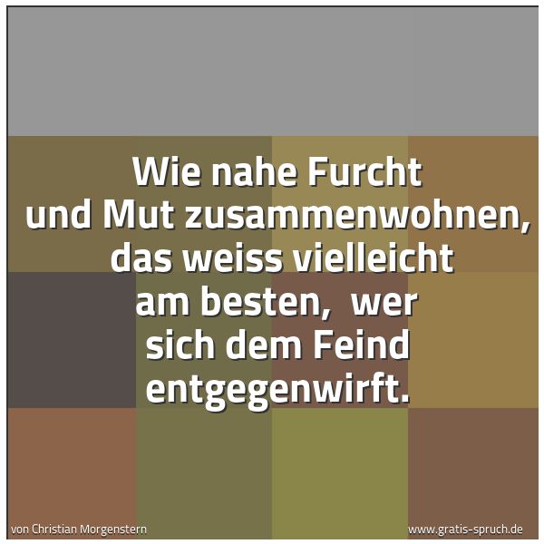 Quadratisches Spruchbild: Wie nahe Furcht und Mut zusammenwohnen,  das weiss vielleicht am besten,  wer sich dem Fei …