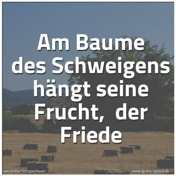 Quadratisches Spruchbild: Am Baume des Schweigens hängt seine Frucht,  der Friede