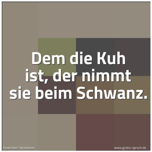 Quadratisches Spruchbild: Dem die Kuh ist, der nimmt sie beim Schwanz.