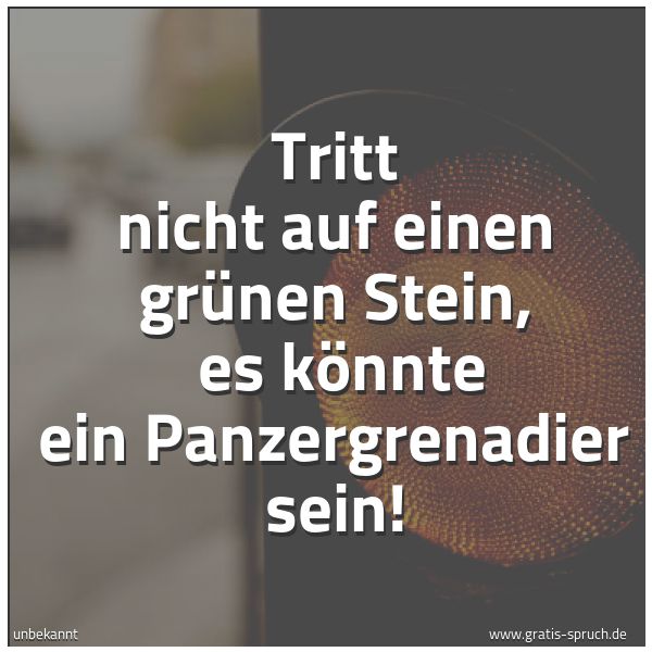 Quadratisches Spruchbild: Tritt nicht auf einen grünen Stein,  es könnte ein Panzergrenadier sein!