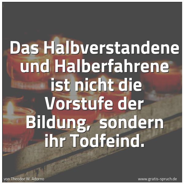 Quadratisches Spruchbild: Das Halbverstandene und Halberfahrene  ist nicht die Vorstufe der Bildung,  sondern ihr To …