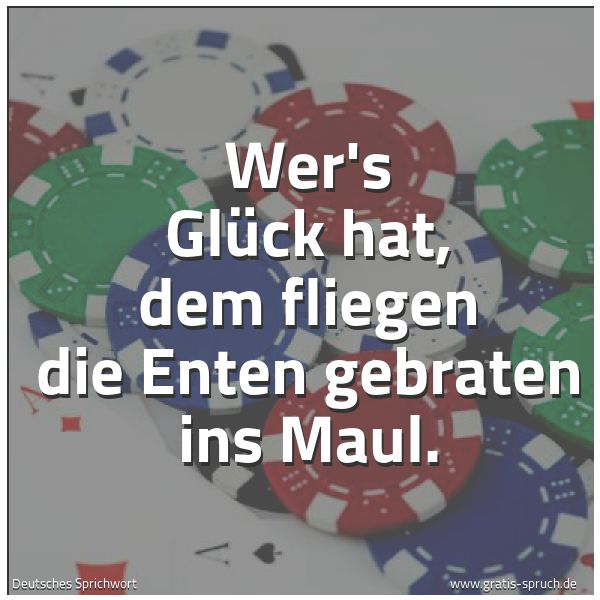 Quadratisches Spruchbild: Wer's Glück hat, dem fliegen die Enten gebraten ins Maul.