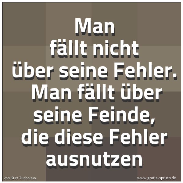 Quadratisches Spruchbild: Man fällt nicht über seine Fehler.  Man fällt über seine Feinde, die diese Fehler ausnutze …