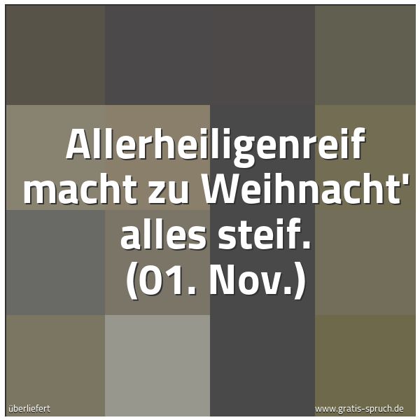 Quadratisches Spruchbild: Allerheiligenreif macht zu Weihnacht' alles steif. (01. Nov.)