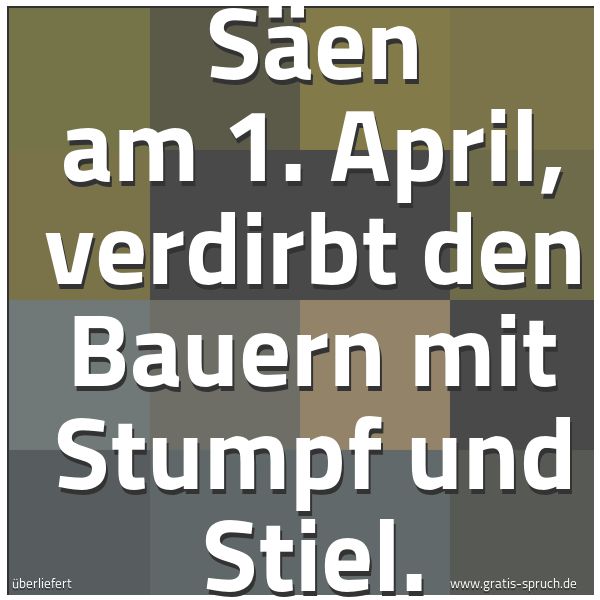 Quadratisches Spruchbild: Säen am 1. April, verdirbt den Bauern mit Stumpf und Stiel.