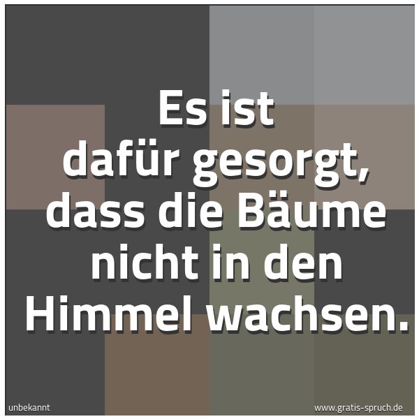 Quadratisches Spruchbild: Es ist dafür gesorgt, dass die Bäume nicht in den Himmel wachsen.