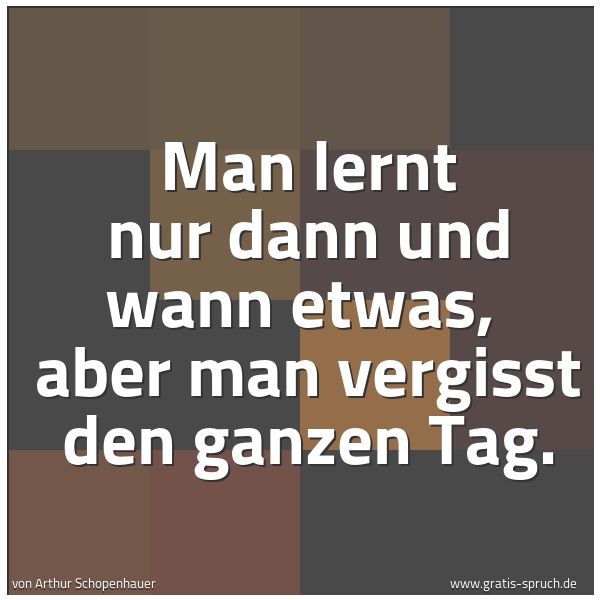 Quadratisches Spruchbild: Man lernt nur dann und wann etwas,  aber man vergisst den ganzen Tag.